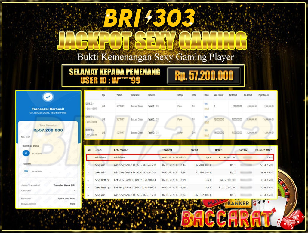 BRI303 JACKPOT LIVE GAMES SEXY GAMING